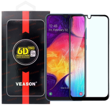 OEM Samsung Galaxy A50 / A30s üvegfólia, tempered glass, előlapi, 6D, edzett, hajlított, fekete kerettel, Veason mobiltelefon kellék