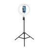 OEM Selfie tükör, tripod, asztali tartó, állvány, fénygyűrű, távirányítóval, bluetooth-os, vezeték nélküli, fekete, 13"