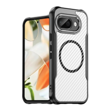 OEM Szilikon telefonvédő (ütésállóság. légpárnás sarok. kameravédő. karbon minta. MagSafe) FEKETE tok és táska