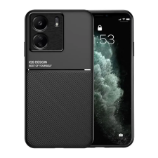 OEM Szilikon telefonvédő (ütésállóság. mágneses. bőr hatású hátlap. csíkos) FEKETE tok és táska