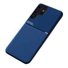 OEM Szilikon telefonvédő (ütésállóság. mágneses. bőr hatású hátlap. csíkos) SÖTÉTKÉK tok és táska