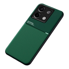 OEM Szilikon telefonvédő (ütésállóság. mágneses. bőr hatású hátlap. csíkos) SÖTÉTZÖLD tok és táska