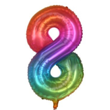 OEM Szivárvány '8' Fólia Lufi - 40 cm, Héliummal és Levegővel Tölthető party kellék