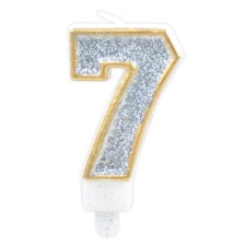 OEM Szülinapi '7' ezüst glitter gyertya / 7 cm party kellék