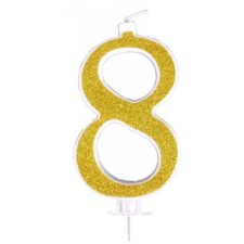OEM Szülinapi '8' arany glitter gyertya / 14 cm party kellék