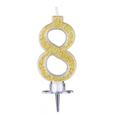 OEM Szülinapi '8' arany glitter gyertya / 7 cm party kellék