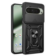 OEM Telefontok Google Pixel 10 - Camshield - fekete szilikon tok, kitámasztó ujjgyűrűvel, csúsztatható kameravédővel tok és táska