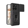 OEM Telefontok Honor X7d - Camshield - fekete szilikon tok, kitámasztó ujjgyűrűvel, csúsztatható kameravédővel