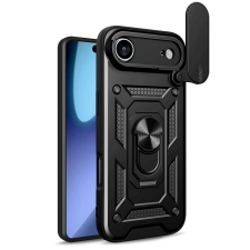 OEM Telefontok iPhone 17 Air - Camshield - fekete szilikon tok, kitámasztó ujjgyűrűvel, csúsztatható kameravédővel ﻿ tok és táska