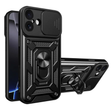 OEM Telefontok iPhone 17 - Camshield - fekete szilikon tok, kitámasztó ujjgyűrűvel, csúsztatható kameravédővel ﻿ tok és táska