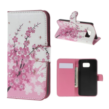 OEM Tok álló. bőr hatású (FLIP. oldalra nyíló. asztali tartó. virág) FEHÉR tok és táska