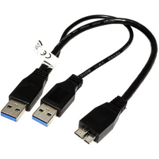 OEM USB SuperSpeed 5Gbps Y kábel 2x USB 3.0 A(M) - microUSB 3.0 B(M), 0,3 m, fekete kábel és adapter