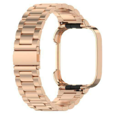  Okosóra fém szíj / fém tok (bumper) - rozsdamentes acél, csatos - ROSE GOLD - 242mm hosszú - Xiaomi Mi Watch Lite 3 / Xiaomi Redmi Watch 3 / Redmi Band 3 okosóra kellék