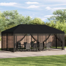 Oldalfalas pavilon 6 x 3 m Fekete Poliészter és acél 190 kerti tárolás