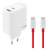 OnePlus supervooc hálózati töltő usb+type-c aljzat (80w, pd gyorstöltő, gan + type-c kábel) fehér