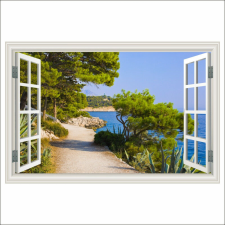  Öntapadó és mosható falfestmény Ablakút, nagy, fenyőfák, 250 x 170 cm tapéta, díszléc és más dekoráció