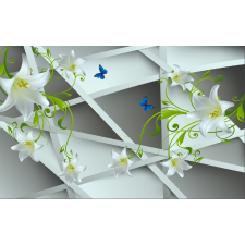  Öntapadó és mosható falfestmény Liliomok és kék pillangók, 400 x 250 cm tapéta, díszléc és más dekoráció