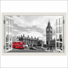  Öntapadó és mosható falfestmény London Window, piros busz, fekete-fehér, 250 x 170 cm