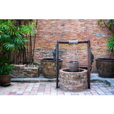  Öntapadó és mosható falfestmény Összetétel61 Szökőkút, rusztikus téglafal, 350 x 250 cm tapéta, díszléc és más dekoráció