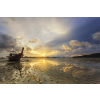  Öntapadó és mosható falfestmény Plaja80 csónakkal napkeltekor, 200 x 150 cm
