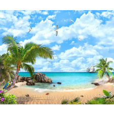  Öntapadó és mosható falfestmény Strand, hajó, sirályok, 250 x 200 cm tapéta, díszléc és más dekoráció