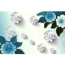  Öntapadó és mosható fali tapéta Kék-fehér virágok, 200 x 150 cm tapéta, díszléc és más dekoráció