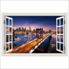  Öntapadó falfestmény Brooklyn Bridge Window, Manhattan, naplemente, 300 x 200 cm tapéta, díszléc és más dekoráció