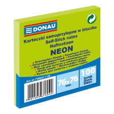 Öntapadó jegyzettömb DONAU 76x76 mm 100 lap neon zöld post-it