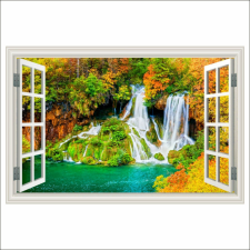  Öntapadós és mosható falikép Ablak Vízesés, ősz, erdő, 180 x 120 cm tapéta, díszléc és más dekoráció