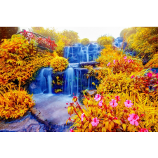  Öntapadós tapéta Cascada51 Vízesés a kertben őszi virágokkal, 350 x 200 cm tapéta, díszléc és más dekoráció