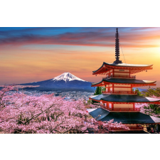  Öntapadós tapéta Flowers152 Japán templom cseresznyevirággal a naplementében, 200 x 150 cm tapéta, díszléc és más dekoráció