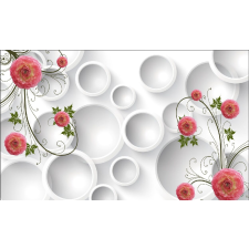 Öntapadós tapéta Piros pünkösdi rózsa és körök, 350 x 250 cm tapéta, díszléc és más dekoráció