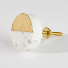  OPEN márvány bútorgomb, kerek fehér/sárgaréz bútor