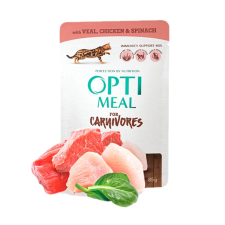 OPTIMEAL Szuper Prémium nedves macskaeledel - Borjú, Csirke és Spenót szószban (85g) macskaeledel