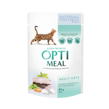  OPTIMEAL Szuper Prémium nedves macskaeledel - Tőkehal és Zöldség zselében(85g) macskaeledel