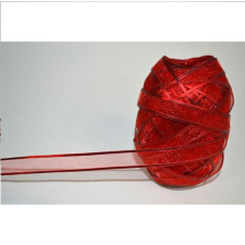  Organza szalag piros, erősített széllel. Mérete:  10 mm x 10 m dekorációs kellék