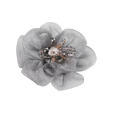  Organza virág gyöngyökkel ruhák varrásához vagy ragasztásához, átmérő 6 cm, szürke bross