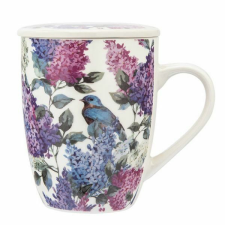 Orgonavirágos - madaras porcelán bögre tetővel, fémszűrővel - 340 ml bögrék, csészék
