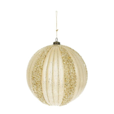  Óriás gömb domború mintával, gyöngy csíkokkal, akasztós 20 cm dekorációs kellék