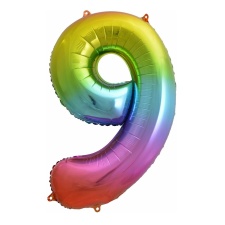 Óriás szám fólia lufi – 9 – Szivárvány party kellék