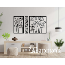 OrsiDekor 3 részes Pipacsok falikép fából grafika, keretezett kép