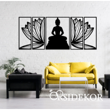 OrsiDekor 5 részes Buddha és lótuszvirág falikép fából grafika, keretezett kép