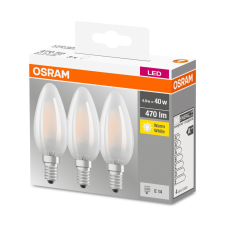  OSRAM Base LED gyertya, matt üveg búra, 4W 470lm 2700K E14 − 3 db-os szett, átlagos élettartam: 10000 óra, fényszín: meleg fehér LED BASE CL B 40 GL FR 4W 2700K E14 x3 ( 4058075819375 ) izzó