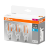  OSRAM Base LED körte, átlátszó üveg búra, 6,5W 806lm 4000K E27 − 3 db-os szett, átlagos élettartam: 10000 óra, fényszín: hideg fehér LED BASE CL A 60 FIL 6.5W 4000K E27 x3 ( 4058075819535 )