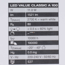 Osram E27 LED Value 10W 1521lm 2700K melegfehér 300° - 100W izzó helyett izzó