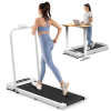  Összecsukható elektromos futópad 120 kg teherbírással — otthoni edzéshez, sétához és futáshoz, távirányítóval, 1-12 km/h sebesség, csendes motor, ágy alá tehető, tablettartóval, fehér színben