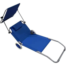 Összecsukható strandnyugágy napellenzővel és kerekekkel 116x62x62-90cm kék kerti bútor