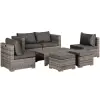 Outsunny 860-099, kerti bútor szett, 8 db, rattan és alumínium, szürke / barna