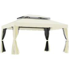 Outsunny Kétszintű Tetős és Függönyös Pavilon - 3x4 m - Fehér, Krémszínű | Aosom HU kerti bútor