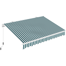 Outsunny Kihúzható Karos Napellenző UV-védelemmel, 395x245 cm, Zöld és Fehér kerti bútor